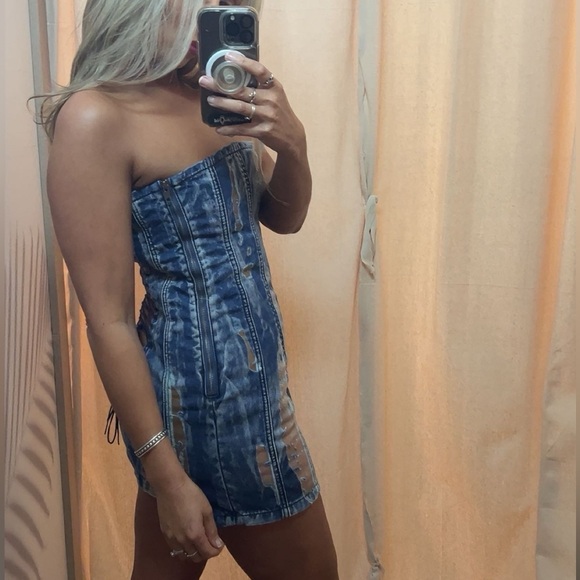 Jaded London Zion Mini Dress Lace Up Corset Mesh Denim UK 10 US 6 SMALL - Picture 12 of 12